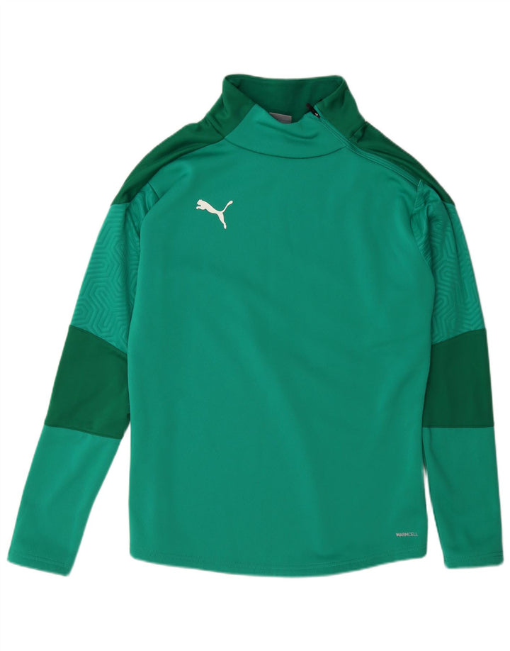 Puma Herren-Sweatshirt mit Reißverschluss am Hals, mittelgrünes Farbblock-Polyester