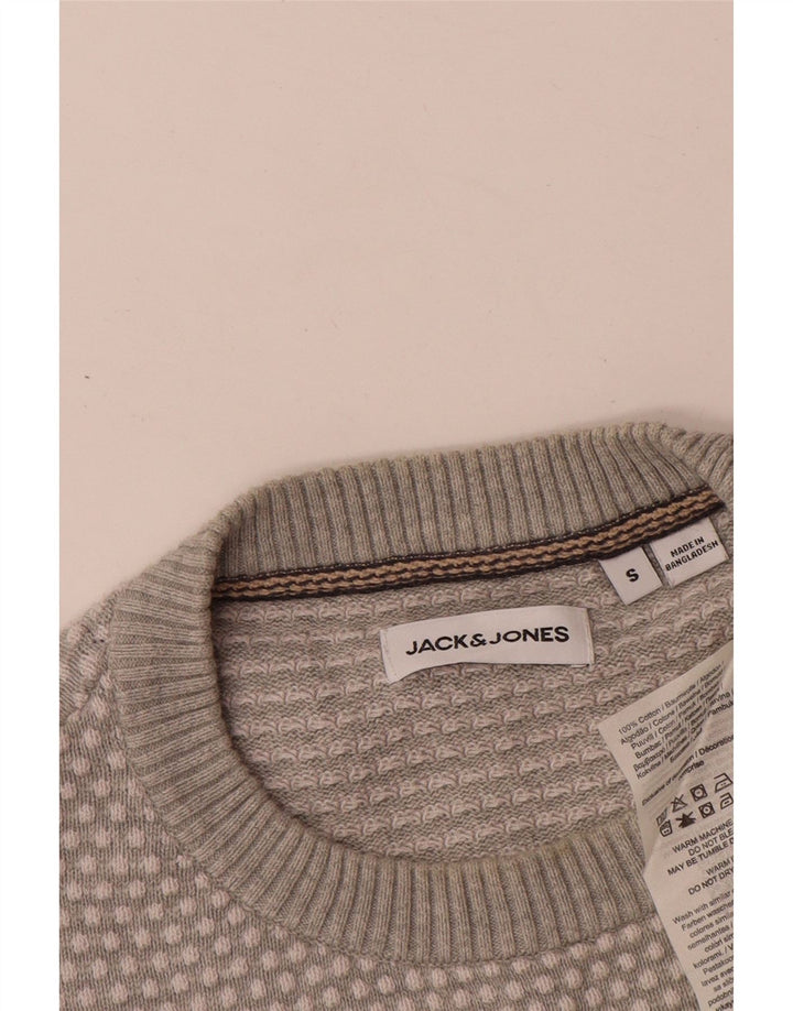 Jack & Jones Herren-Pullover mit Rundhalsausschnitt, Größe S, grau gefleckte Baumwolle
