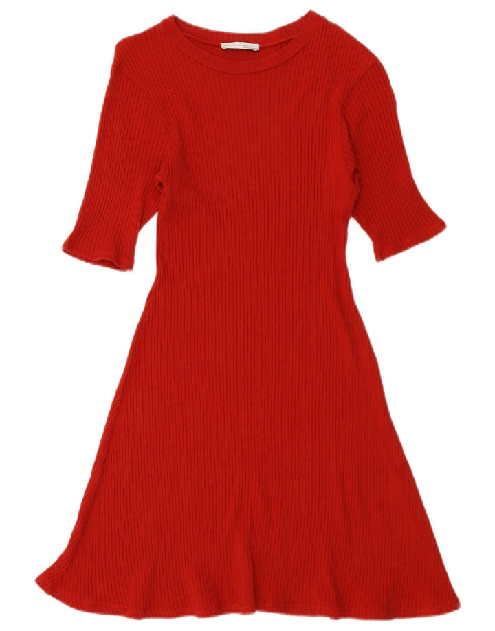 Zara Damen Pulloverkleid mit kurzen Ärmeln, UK 12, Mittelrot