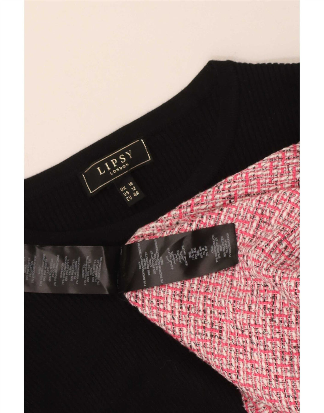 Lipsy Damen-Basic-Kleid mit langen Ärmeln, UK-Größe 46, Größe L, Rosa, Farbblock-Rayon