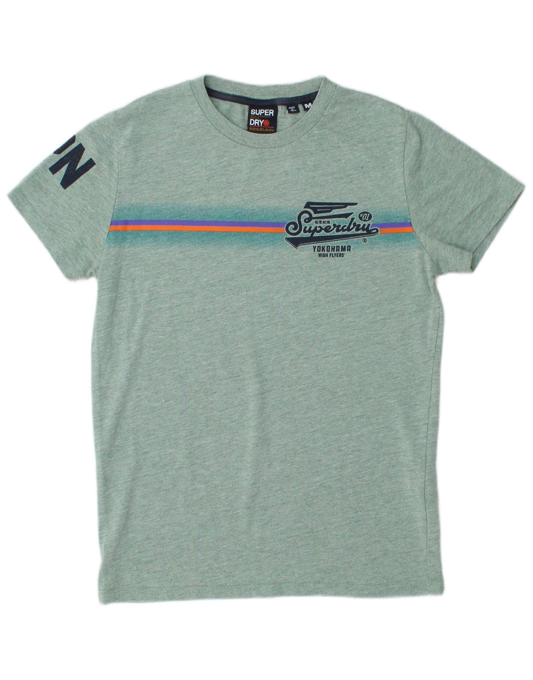 SUPERDRY Herren Yokohama Graphic T-Shirt-Oberteil aus mittelgrün gesprenkelter Baumwolle