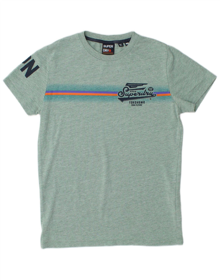 SUPERDRY Herren Yokohama Graphic T-Shirt-Oberteil aus mittelgrün gesprenkelter Baumwolle