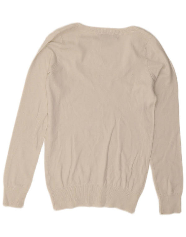 Zara Damen-Pullover mit U-Boot-Ausschnitt, UK 6 XS, weiße Baumwolle