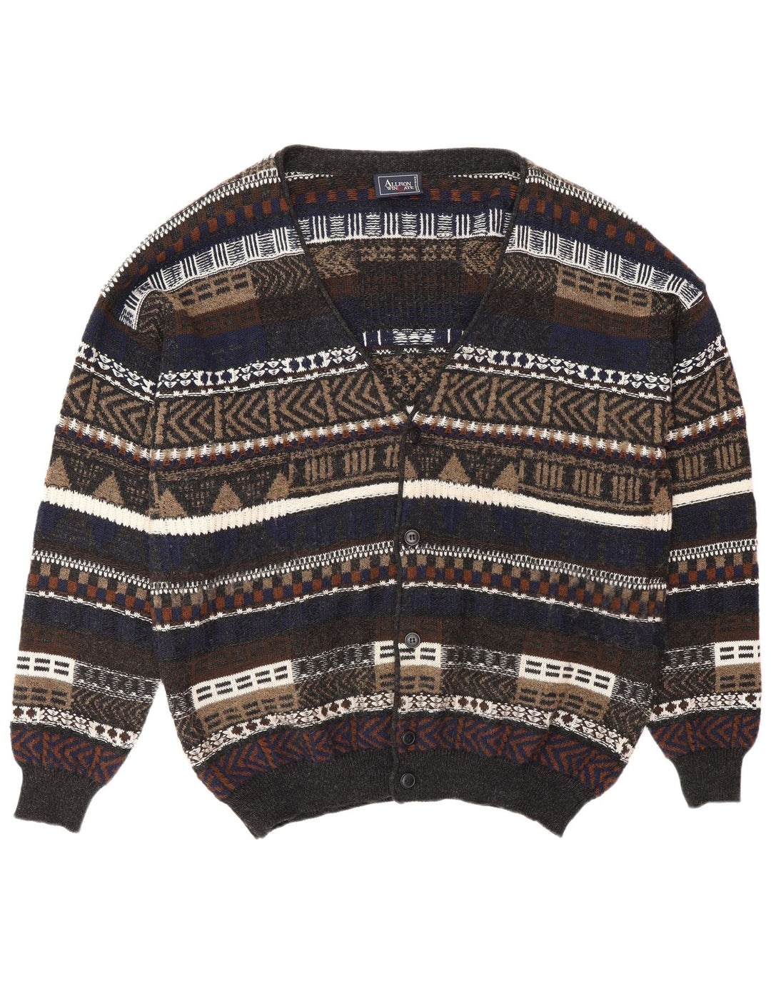 ALLISON WINGATE Herren-Cardigan-Pullover IT 56 2XL Mehrfarbig Fair Isle