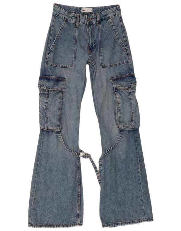 Zara Damen Cargo Flared Jeans EU 32 2XS W22 L32 Blaue Baumwolle