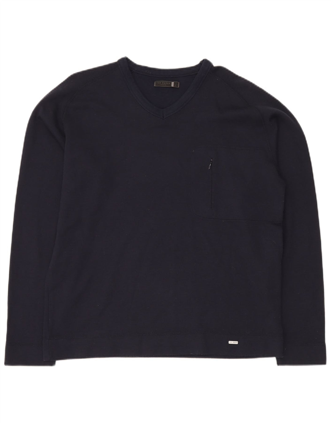 TED BAKER Herren-Pullover mit V-Ausschnitt, Größe 5, XL, marineblaue Baumwolle