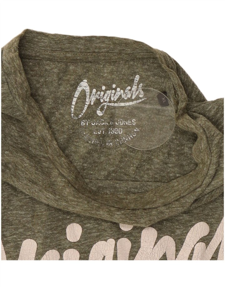 Jack & Jones Herren Grafik-T-Shirt-Oberteil XL Khaki meliert aus Polyester