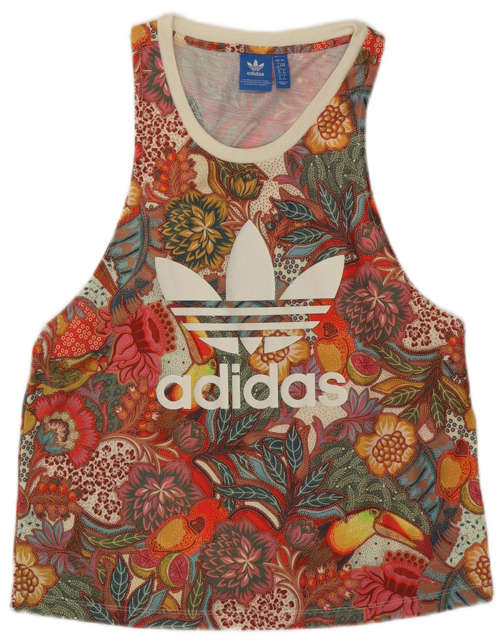 ADIDAS Damen Graphic Vest Top UK 12 Medium Mehrfarbiges Blumenmuster Polyester