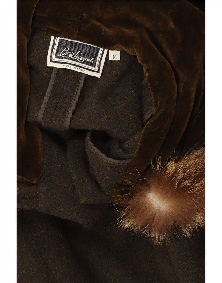 Luisa Spagnoli Herren-Cape-Mantel mit Kapuze, UK 38, mittlere Khaki-Wolle
