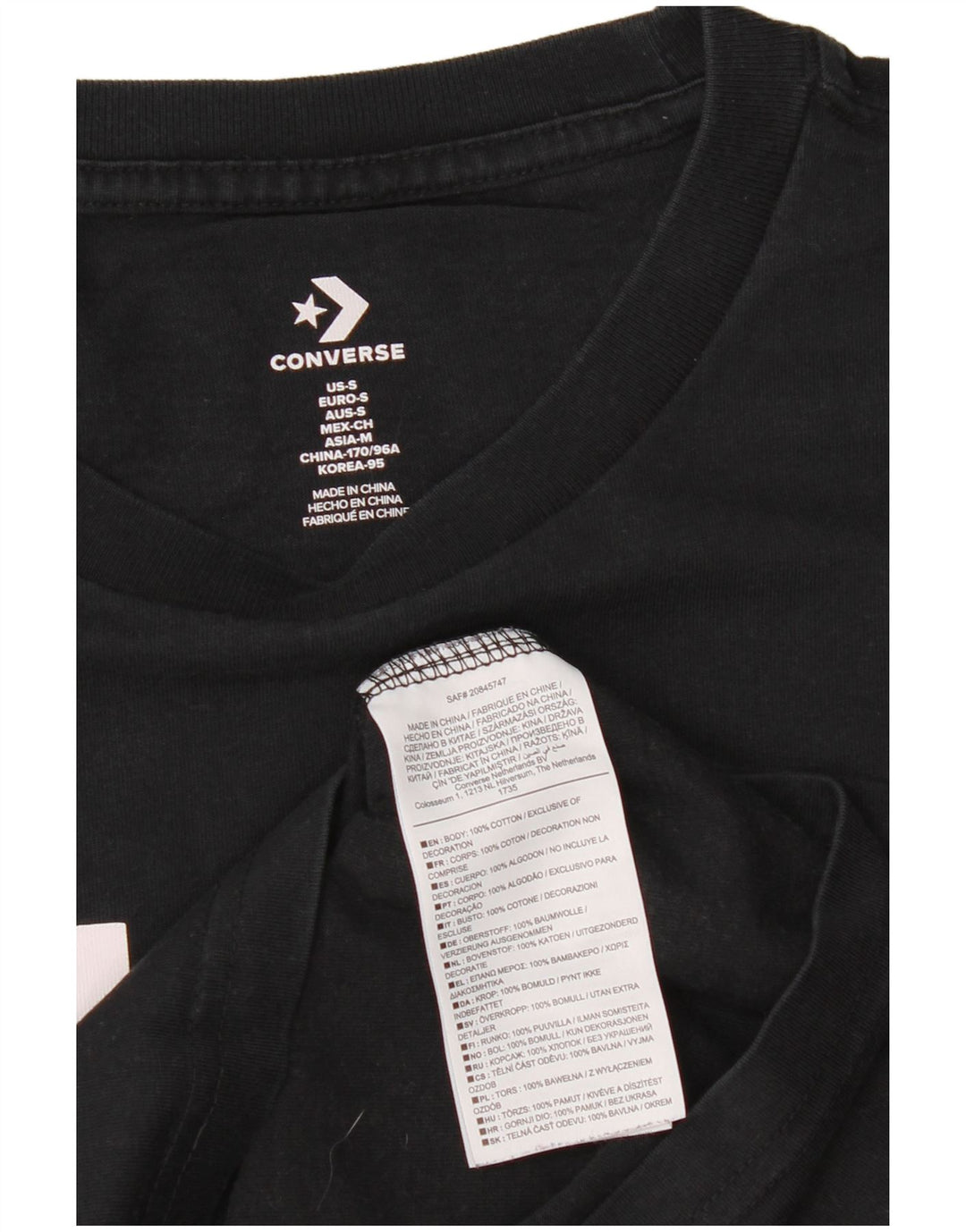 Converse Herren-T-Shirt mit Grafik, Größe S, schwarze Baumwolle