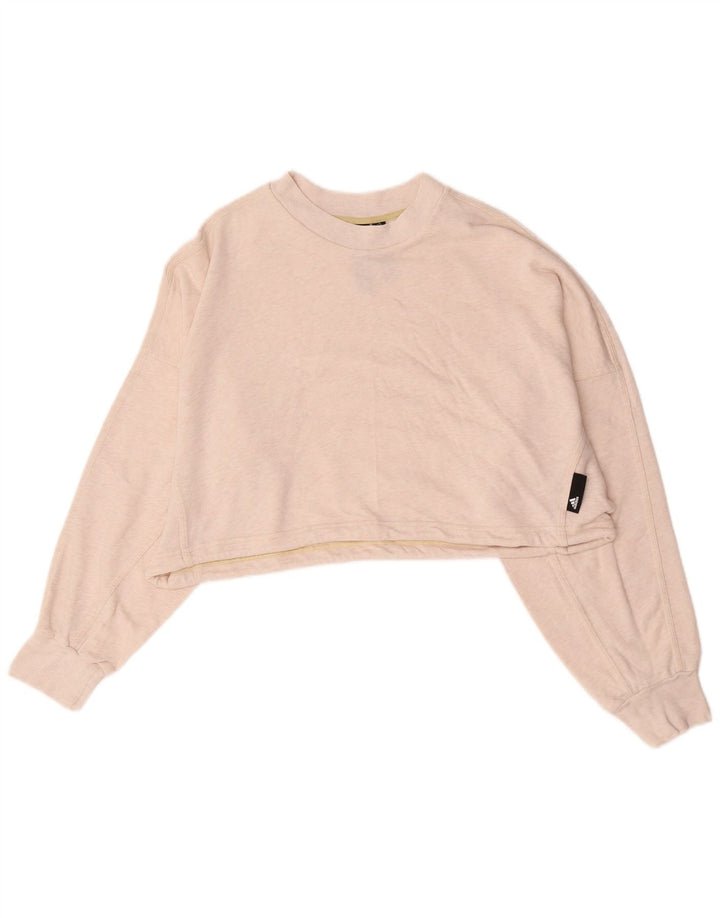 Adidas Damen Crop Sweatshirt Pullover UK 12/14 Medium Off White Flecked