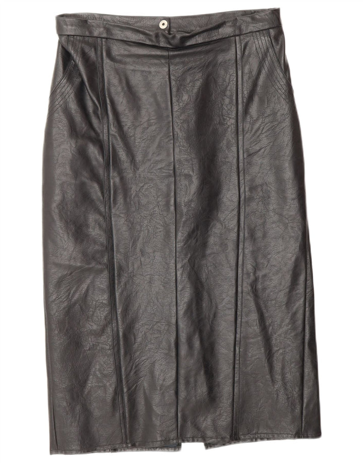 VINTAGE Damen Lederrock W28 Mittelschwarzes Leder