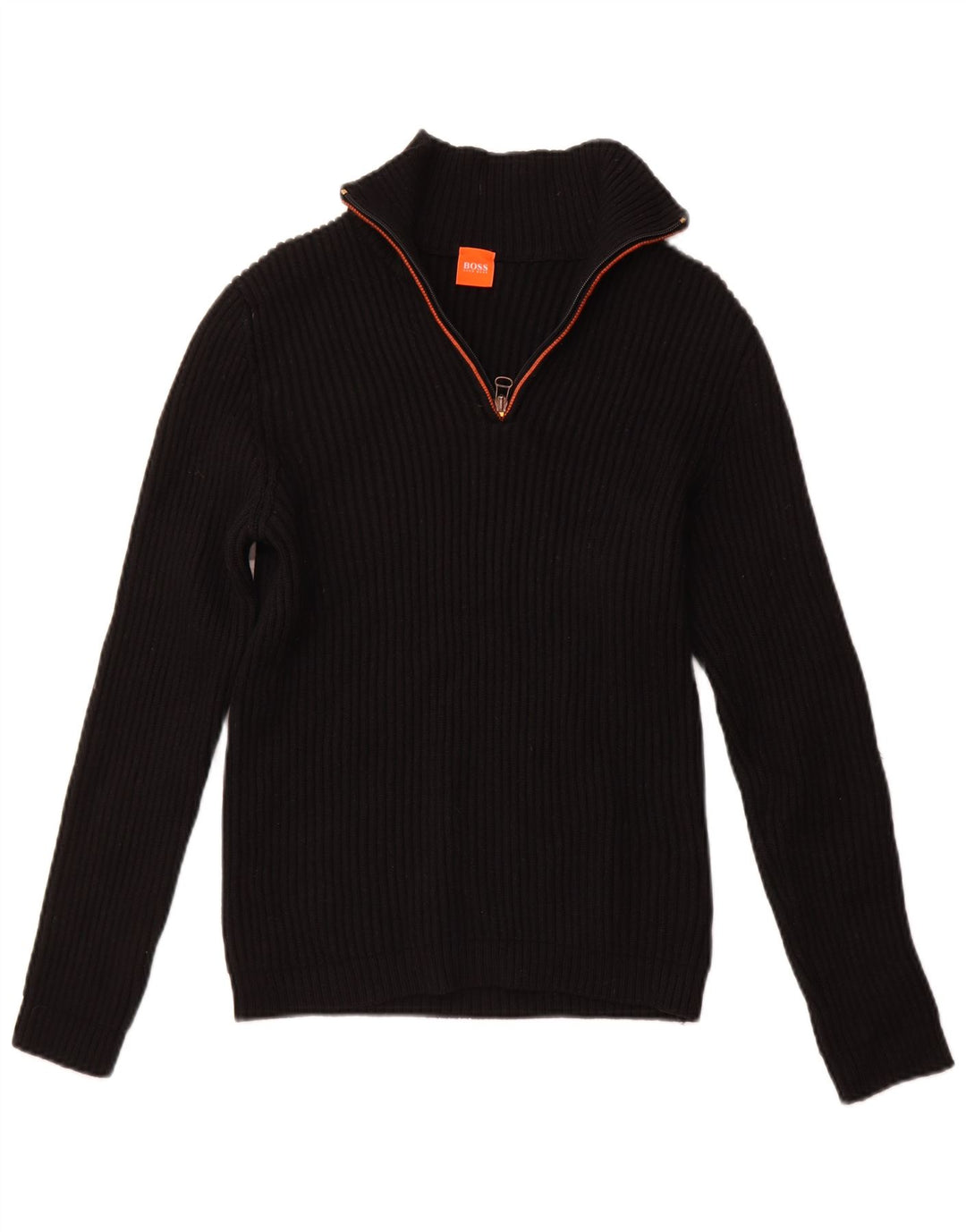 Hugo Boss Damen-Pullover mit Reißverschluss am Hals, UK 14, Größe L, schwarze Schurwolle