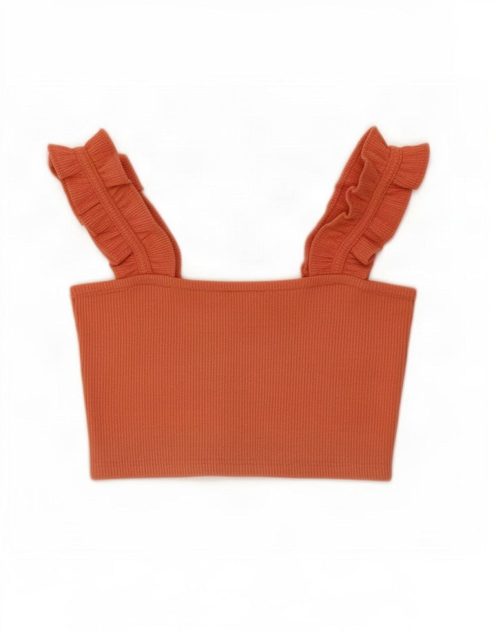 Zara Damen Crop Top UK 8 Small Orange Polyester