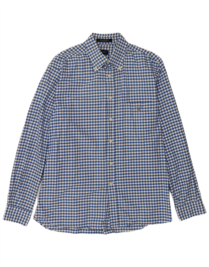 Gant Herren-Hemd mit normaler Passform, mittelblaue Gingham-Baumwolle