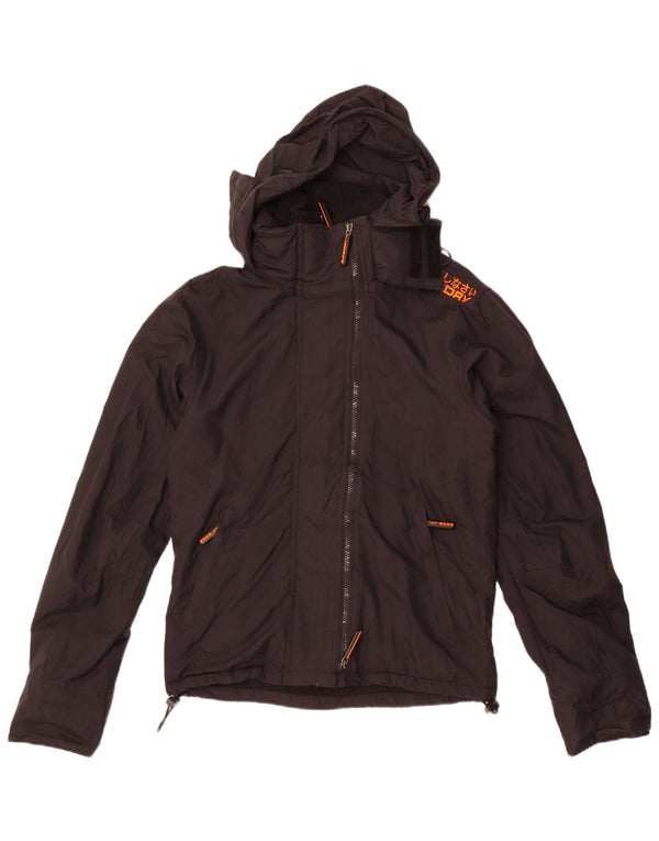 Superdry Herren-Windbreakerjacke mit Kapuze, UK 36, Small, schwarzes Nylon
