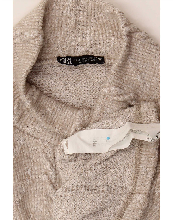 Zara Damen Crop Rollkragenpullover Pullover UK 14 Medium Beige Polyester