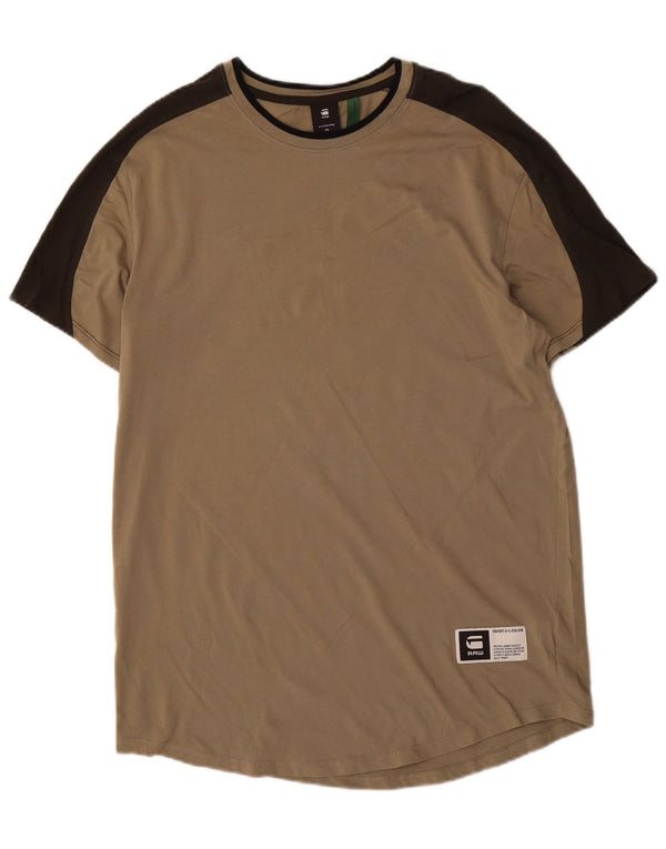 G-Star Mens T-Shirt Top Medium Khaki Colourblock Cotton