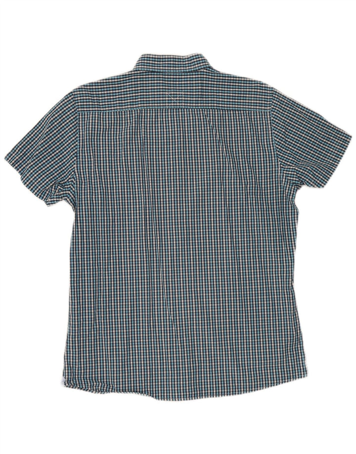Conte of Florence Herren-Kurzarmhemd, großes blaues Gingham-Muster