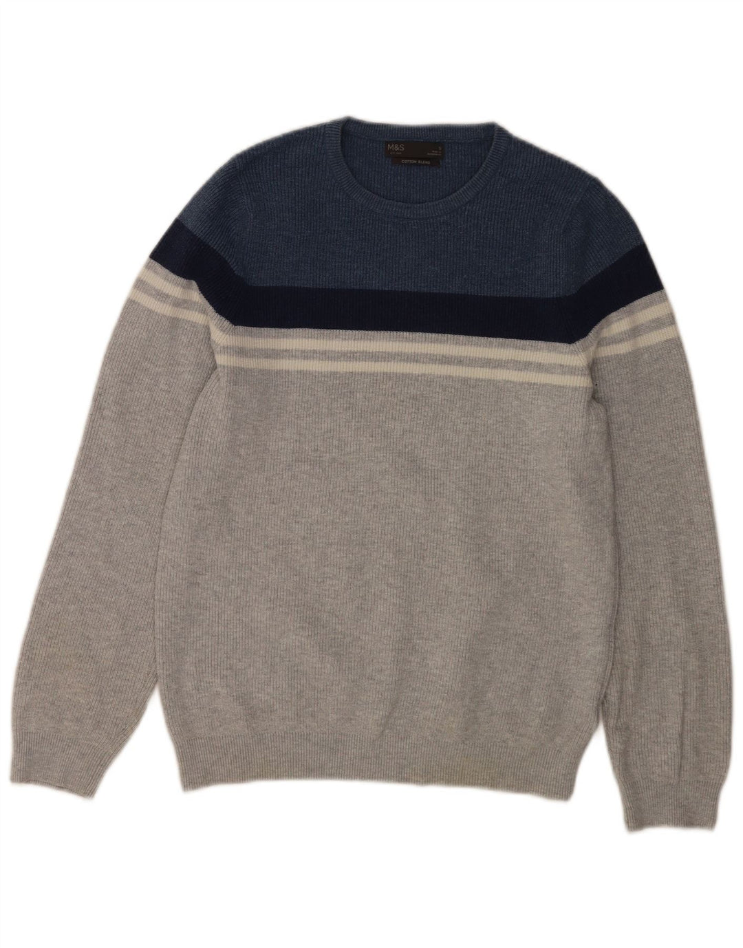 Marks & Spencer Herren-Pullover mit Rundhalsausschnitt, Größe S, Grau, Farbblock