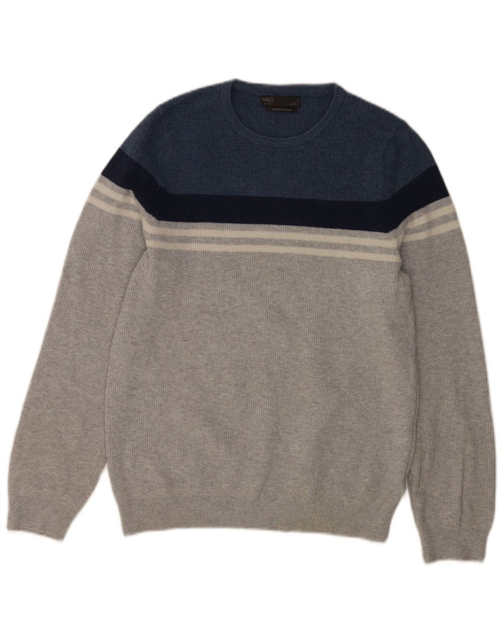 Marks & Spencer Herren-Pullover mit Rundhalsausschnitt, Größe S, Grau, Farbblock
