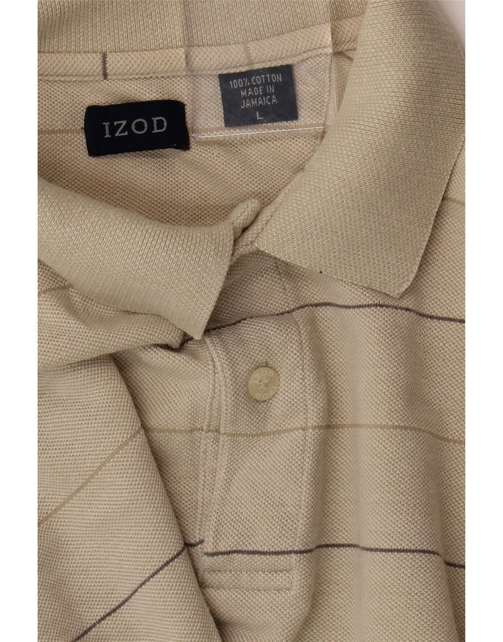 IZOD Mens Polo Shirt Large Beige Striped Cotton Vintage Izod and Second-Hand Izod from Messina Hembry 