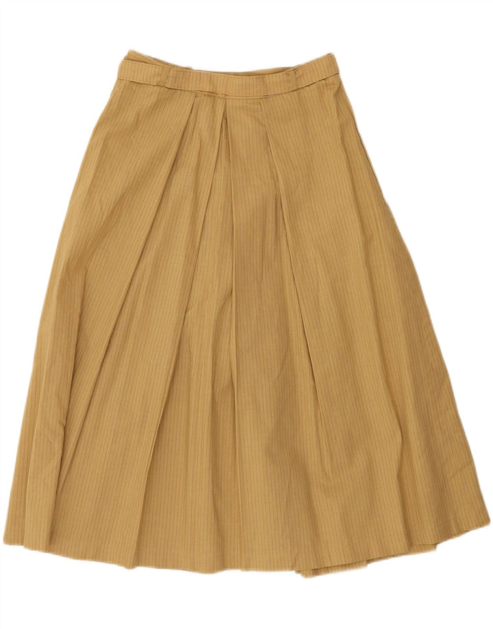 VINTAGE Womens A-Line Skirt W26 Small Beige Pinstripe Polyester Vintage Vintage and Second-Hand Vintage from Messina Hembry 