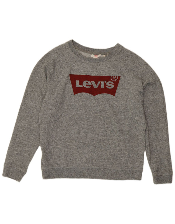 Levi's Damen Grafik-Sweatshirt-Pullover UK 16 Large Grau gefleckte Baumwolle