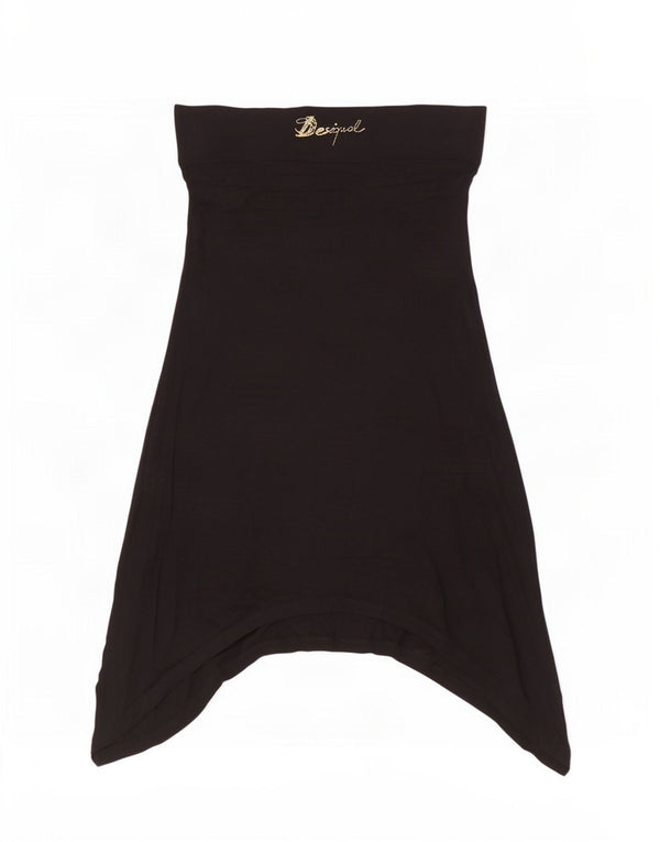 Desigual Damen Graphic High Waist Asymmetrischer Rock XL W34 Schwarz geblümt