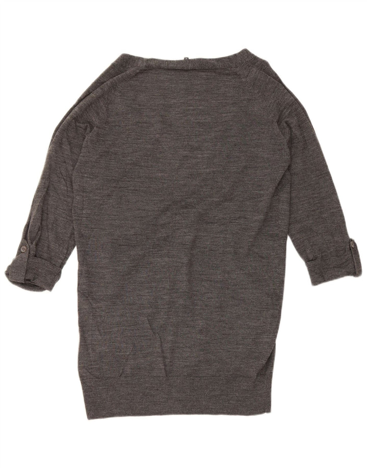 Jaeger Damen-Strickjacke mit 3/4-Ärmeln, UK-Größe 12, mittelgrau gefleckte Wolle