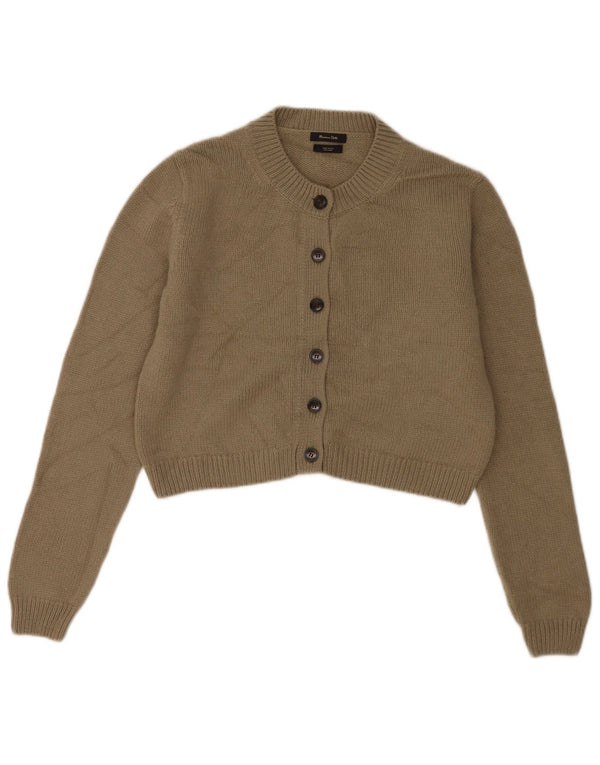 Massimo Dutti Damen Crop Cardigan Pullover UK 14 Medium Khaki Wolle