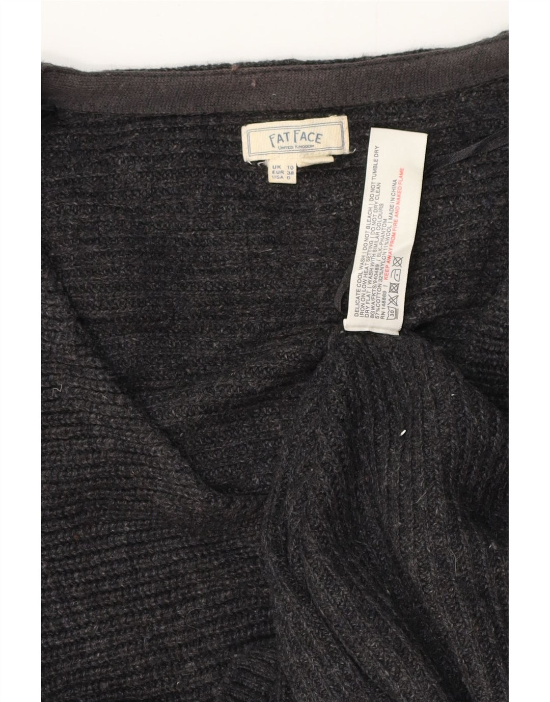 FAT FACE Damen-Pullover, übergroß, V-Ausschnitt, Gr. 10, Größe S, Grau, Baumwolle