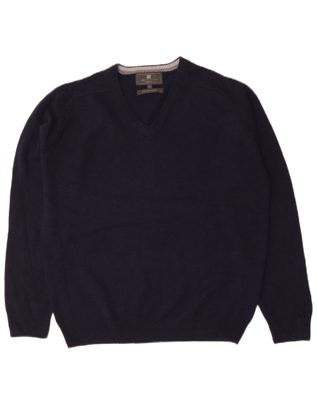 Marks & Spencer Herren-Pullover mit normaler Passform und V-Ausschnitt in mittlerem Marineblau