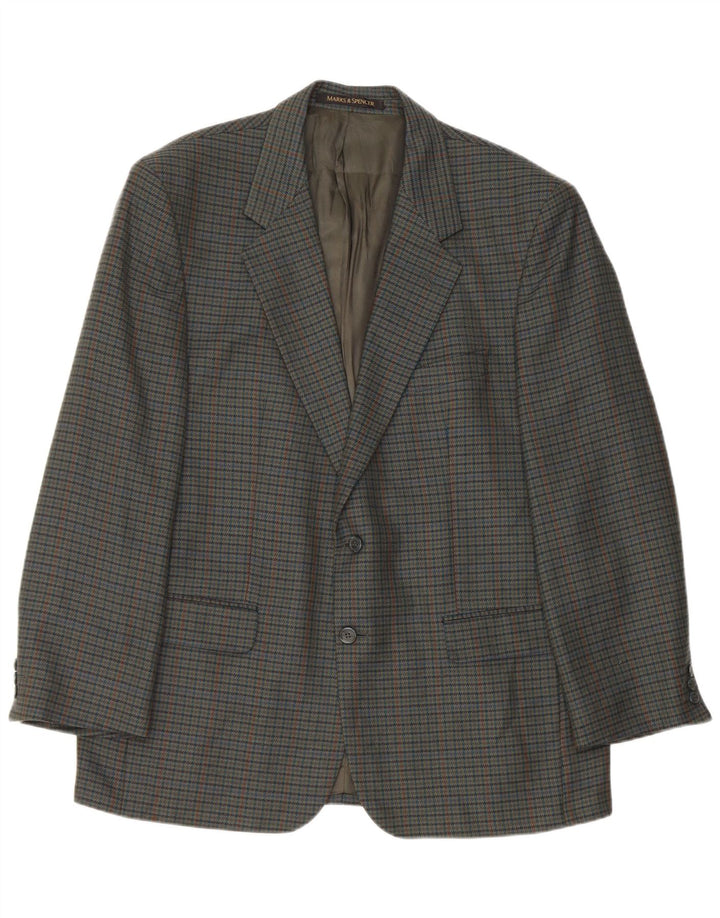 Marks & Spencer Herren-Blazer mit 2 Knöpfen, UK 44, XL, grüner Hahnentrittmuster