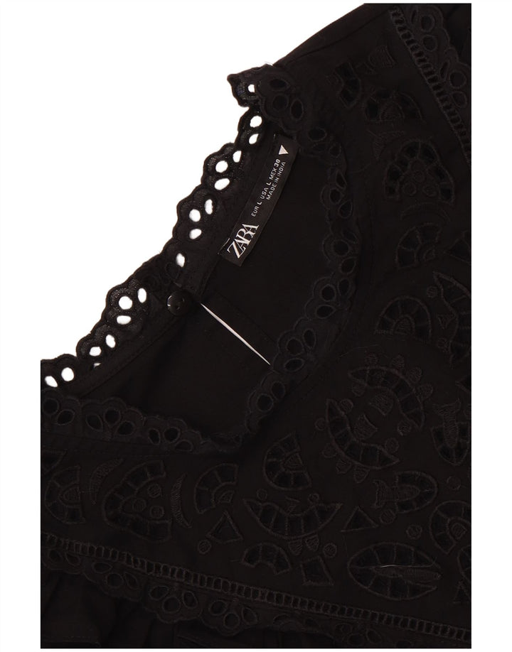 Zara Damen Langarm-Etuikleid UK 14 Large Schwarz