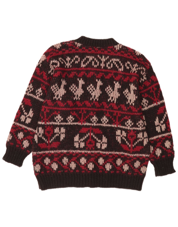 Vintage Damen Cardigan Pullover UK 16 Große Burgunder Fair Isle Wolle