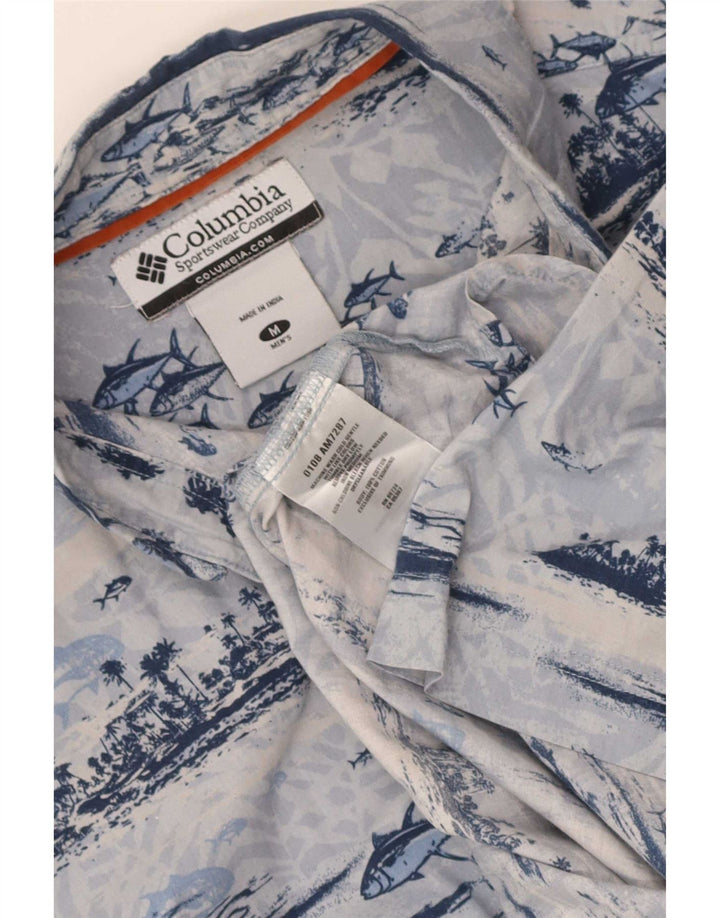 Columbia Herren-Kurzarmhemd mit abstraktem Muster, mittelblaue Baumwolle