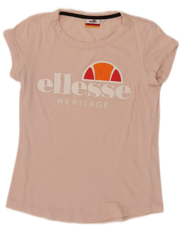 Ellesse Womens Heritage Graphic T-Shirt Top UK 10 Small Rosa Baumwolle