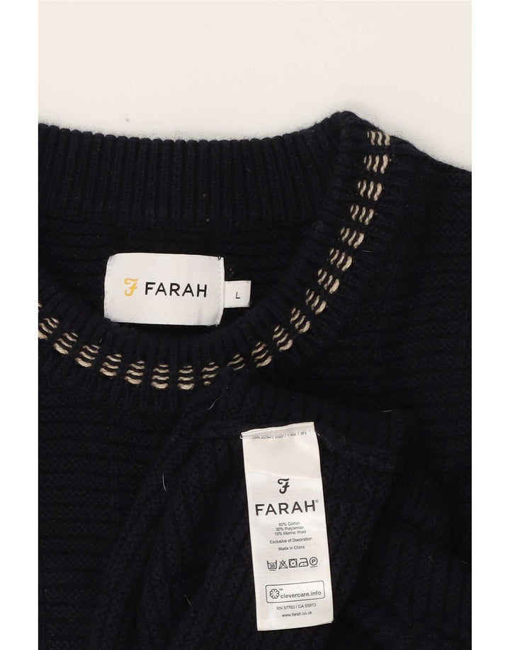 Farah Herren-Pullover mit Rundhalsausschnitt, groß, marineblaue Baumwolle