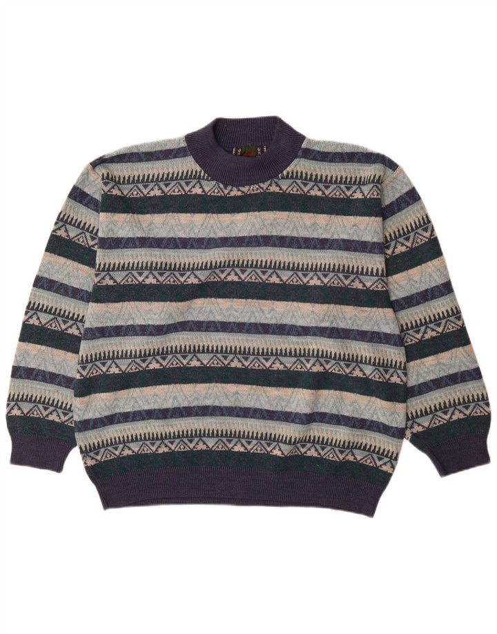 Vintage Herren Rollkragenpullover Pullover XL Marineblau Geometrisch