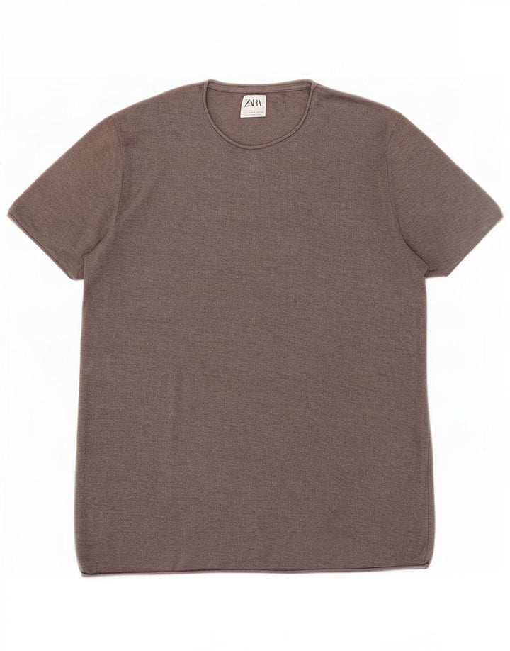 Zara Herren T-Shirt Top Large Grau Baumwolle