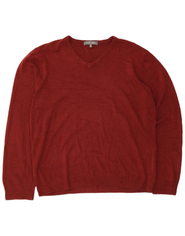 Marks & Spencer Herren-Pullover mit V-Ausschnitt, XL, Burgunderrot, Acryl