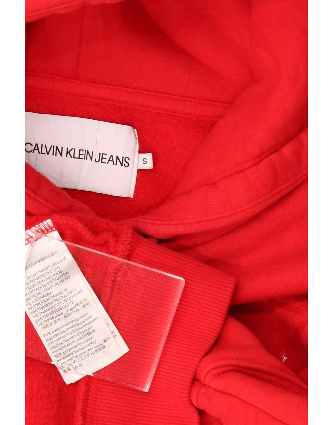 CALVIN KLEIN JEANS Damen Übergroßer Crop Hoodie Pullover UK 10 Small Rot