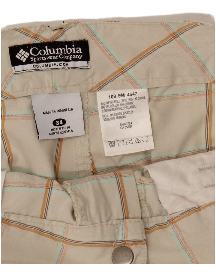 COLUMBIA Herren Cargoshorts W34 Große beige karierte Baumwolle