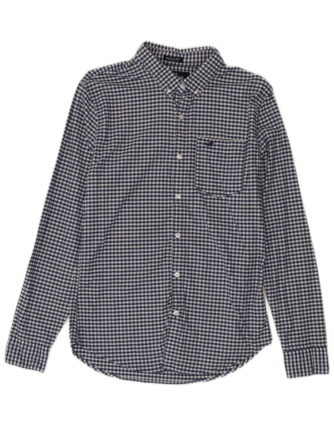 Hollister Herren-Hemd, klein, blau, Gingham-Baumwolle