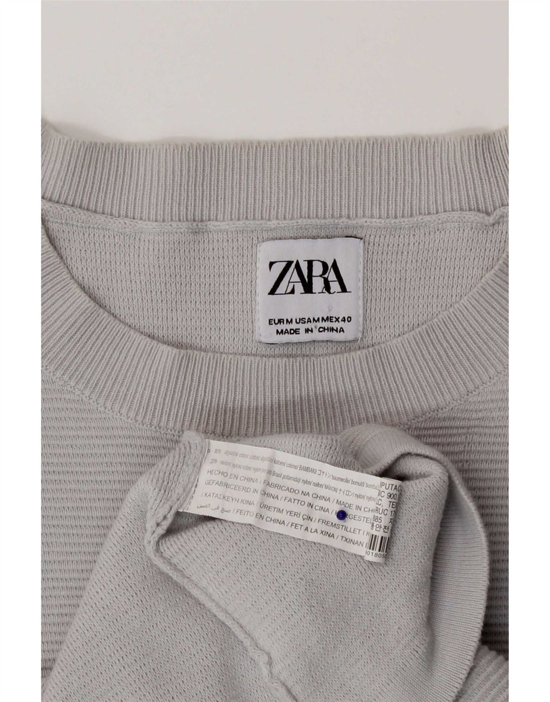 Zara Herren-Pullover mit Rundhalsausschnitt, mittelgraue Baumwolle