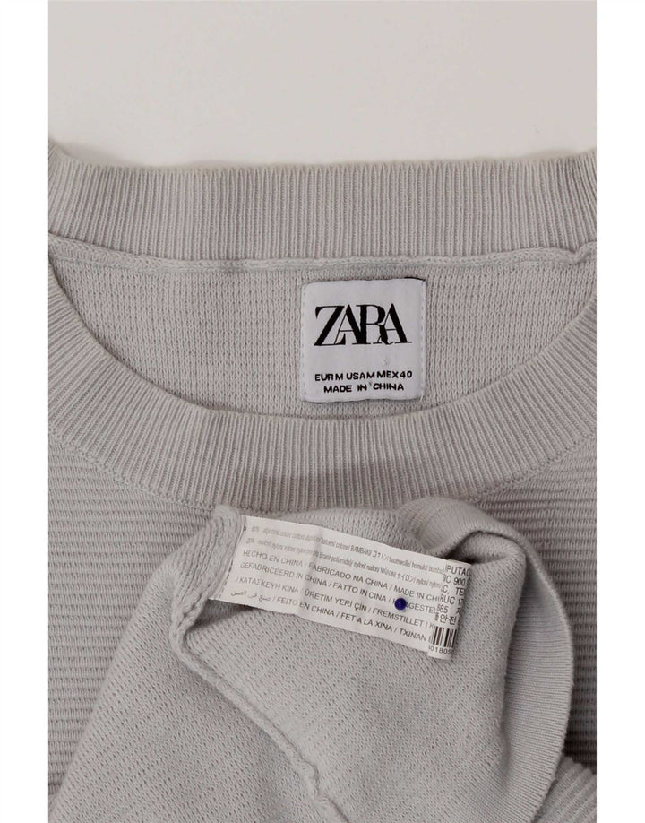Zara Herren-Pullover mit Rundhalsausschnitt, mittelgraue Baumwolle