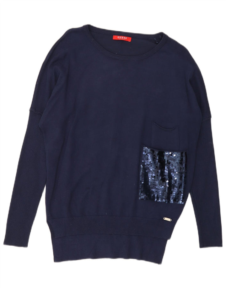 GUESS Damen-Pullover, übergroß, U-Boot-Ausschnitt, Gr. 6, Marineblau