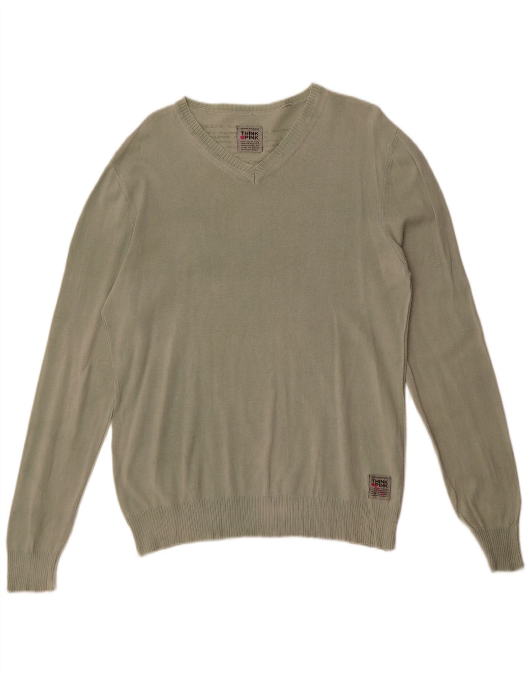 Think Pink Herren-Pullover mit V-Ausschnitt, Größe L, grüne Baumwolle