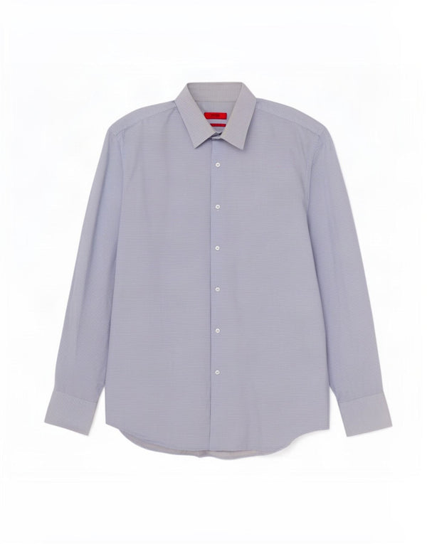 Hugo Boss Herren-Hemd mit normaler Passform, Größe 43 17 XL, blau gepunktete Baumwolle